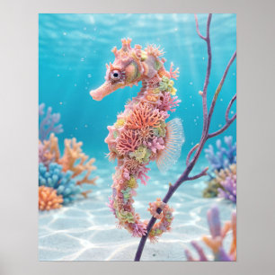 Coral Seahorse Crystal Lagoon Wall Art