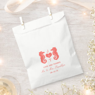 Coral Seahorse Monogram Beach Wedding Favour Bag