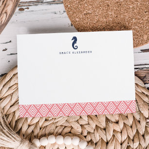 Coral Seahorse Personalized Stationery Flat Card