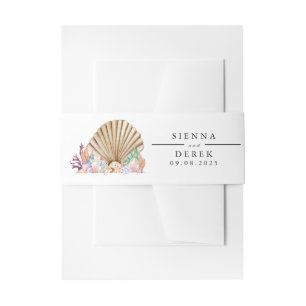 Coral & Seashell beach Wedding Invitation Belly Band