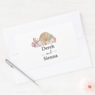 Coral & Seashell beach Wedding Rectangular Sticker