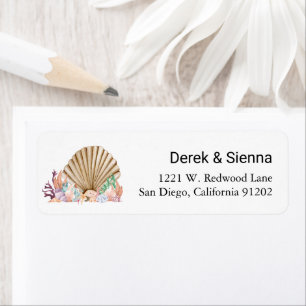 Coral & Seashell beach Wedding Return Address 