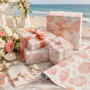 Coral Seashell Coastal Beach Wrapping Paper