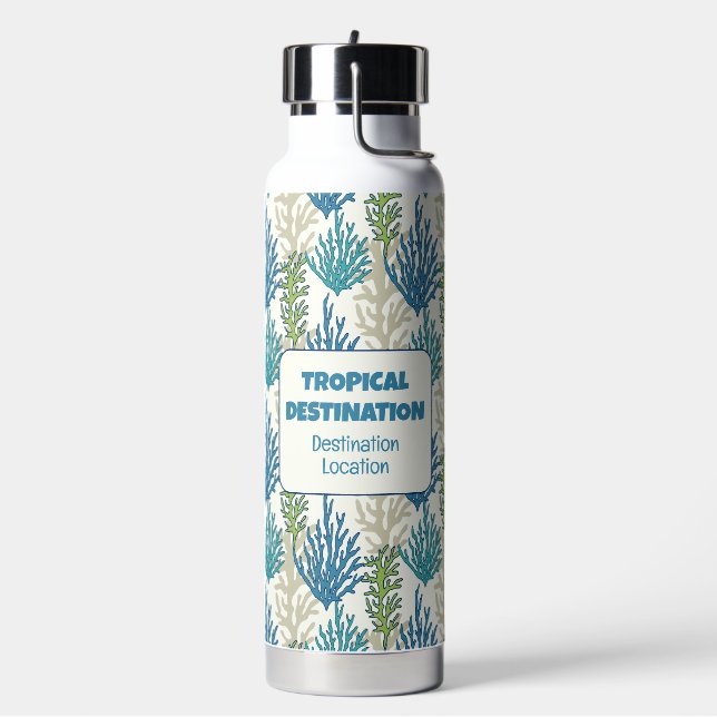 Coral Seaweeds custom text Water Bottle (Left)