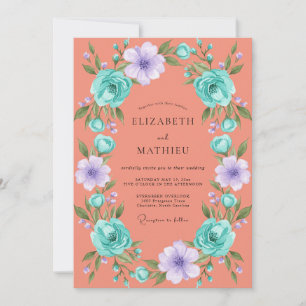 Coral Serene Floral Garland Wedding Invitation