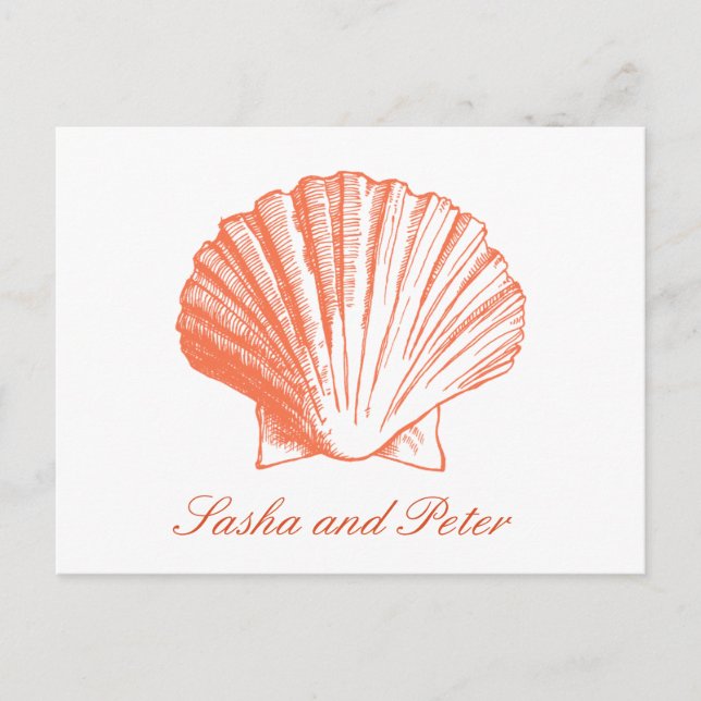 Coral Shell Beach Wedding RSVP Postcard (Front)