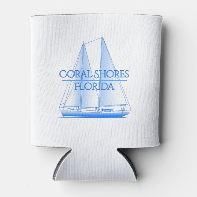 Coral Shores Coastal Nautical Sailing Sailor Can Cooler (Front)