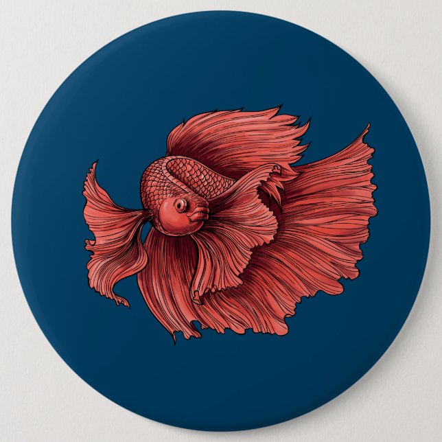 Coral Siamese fighting fish 6 Cm Round Badge (Front)