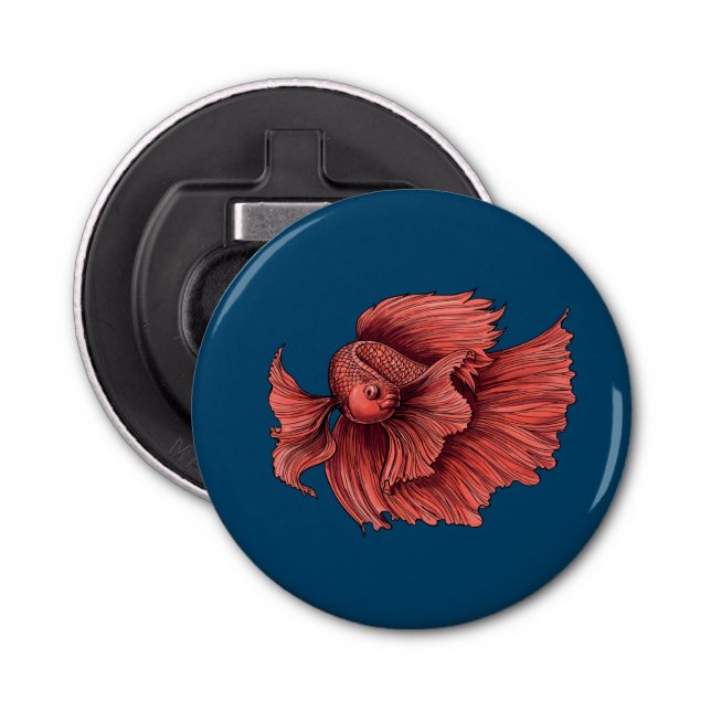 Coral Siamese fighting fish Bottle Opener (Front)