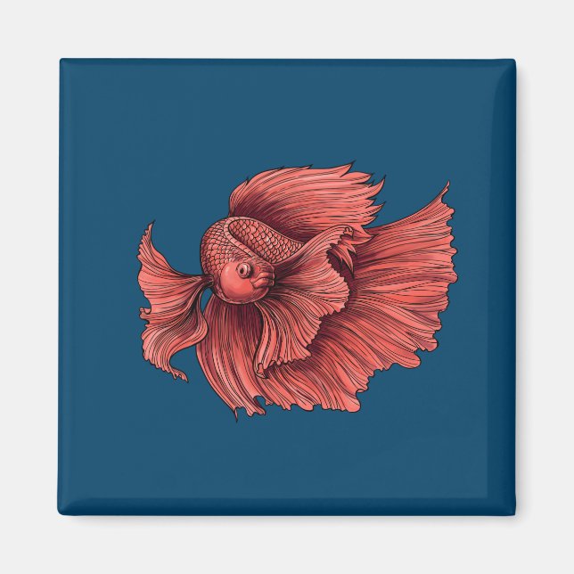 Coral Siamese fighting fish Magnet (Front)