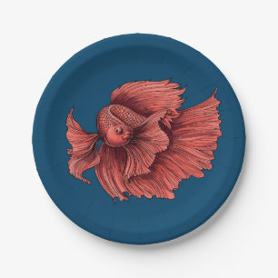Coral Siamese fighting fish Paper Plate