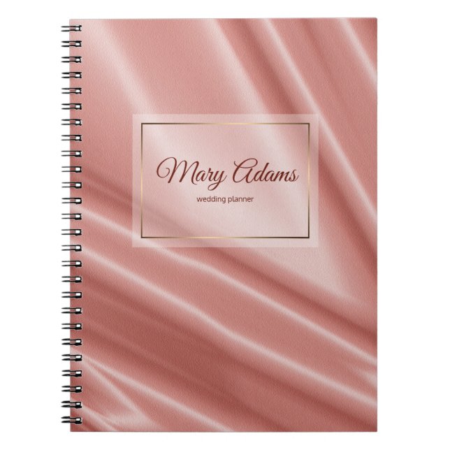 Coral Silk texture. Golden frame. Notebook (Front)