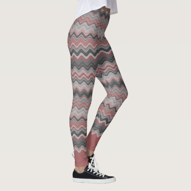 Coral Silver Grey Grey Wavy Pattern Leggings (Right)