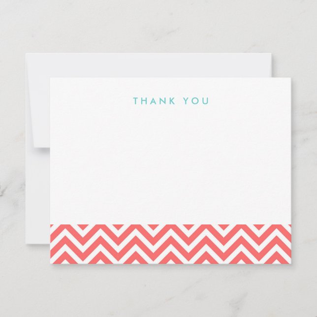 Coral Simple Chevron Thank You Note Cards (Front)