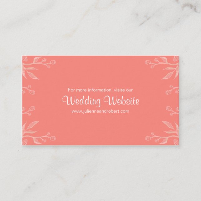 Coral Simple Elegant Wedding Website Card (Front)