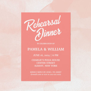 Coral Simple Style Wedding Rehearsal Dinner Invitation