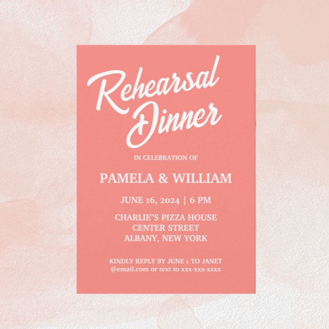 Coral Simple Style Wedding Rehearsal Dinner Invitation (In Situ Coral Background)
