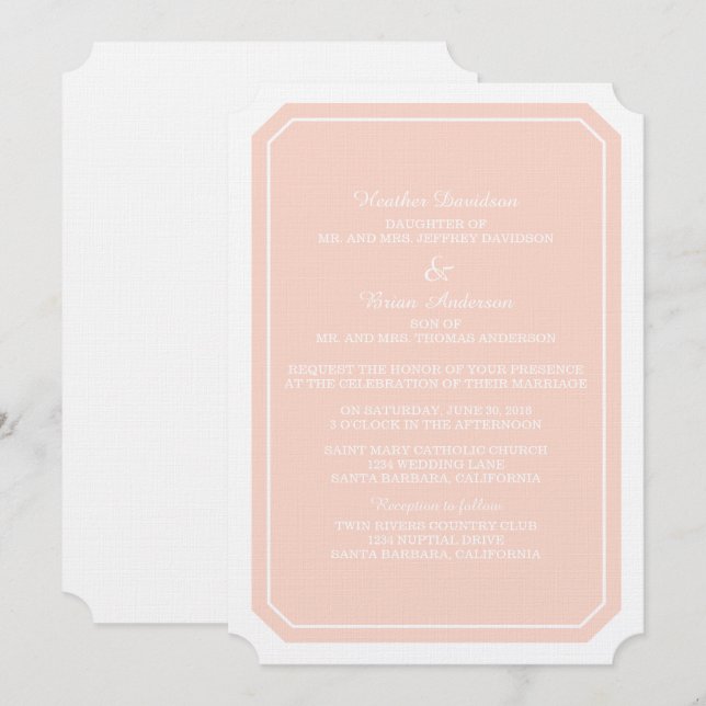 Coral Simply Elegant Wedding Invite (Front/Back)