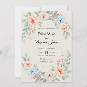 Coral Sky Watercolor Wedding Invitation