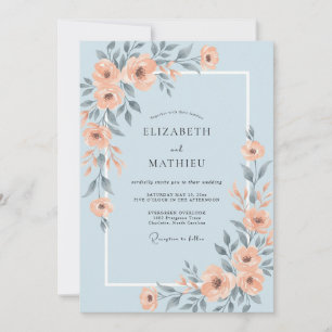 Coral Slate Peony Wedding Invitation
