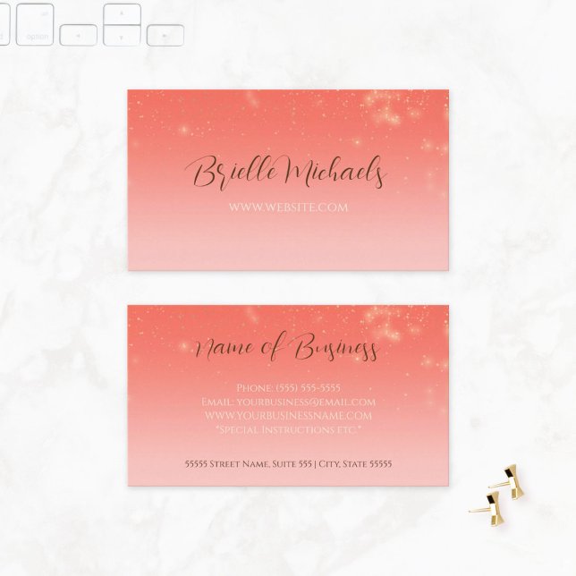 Coral Sparkle Business Owner Card (Professional Coral Pink Minimal Subtle Sparkle Business Cards)