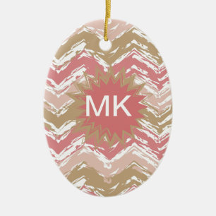 Coral Spice Scribble ZigZag Chevron Pattern Ceramic Tree Decoration