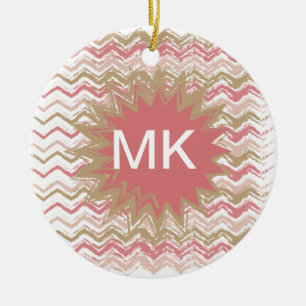 Coral Spice Scribble ZigZag Chevron Pattern Ceramic Tree Decoration