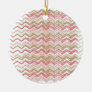 Coral Spice Scribble ZigZag Chevron Pattern Ceramic Tree Decoration