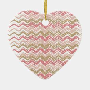 Coral Spice Scribble ZigZag Chevron Pattern Ceramic Tree Decoration