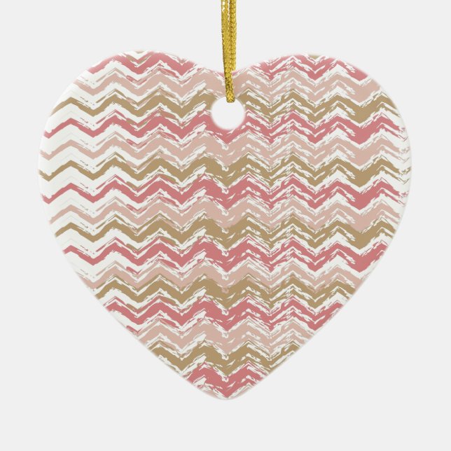 Coral Spice Scribble ZigZag Chevron Pattern Ceramic Tree Decoration (Front)