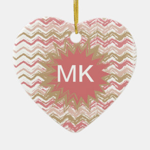 Coral Spice Scribble ZigZag Chevron Pattern Ceramic Tree Decoration