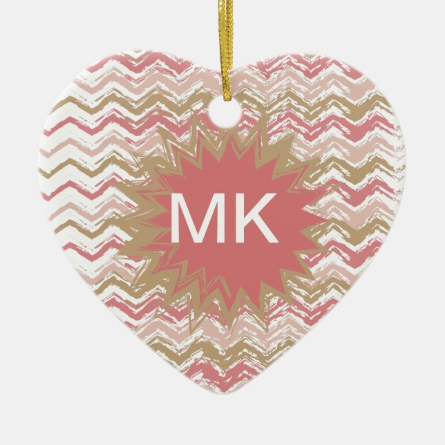 Coral Spice Scribble ZigZag Chevron Pattern Ceramic Tree Decoration (Front)
