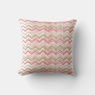 Coral Spice Scribble ZigZag Chevron Pattern Cushion