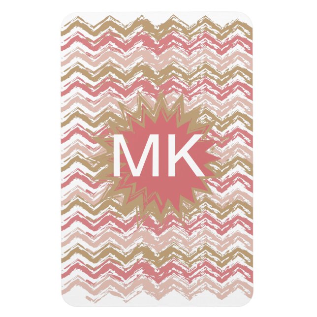 Coral Spice Scribble ZigZag Chevron Pattern Magnet (Vertical)
