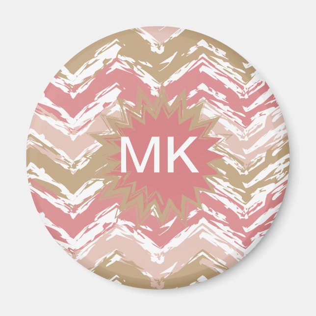 Coral Spice Scribble ZigZag Chevron Pattern Magnet (Front)
