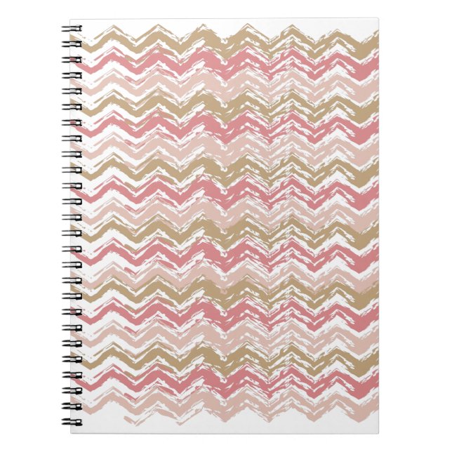 Coral Spice Scribble ZigZag Chevron Pattern Spiral Notebook (Front)