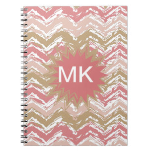 Coral Spice Scribble ZigZag Chevron Pattern Spiral Notebook