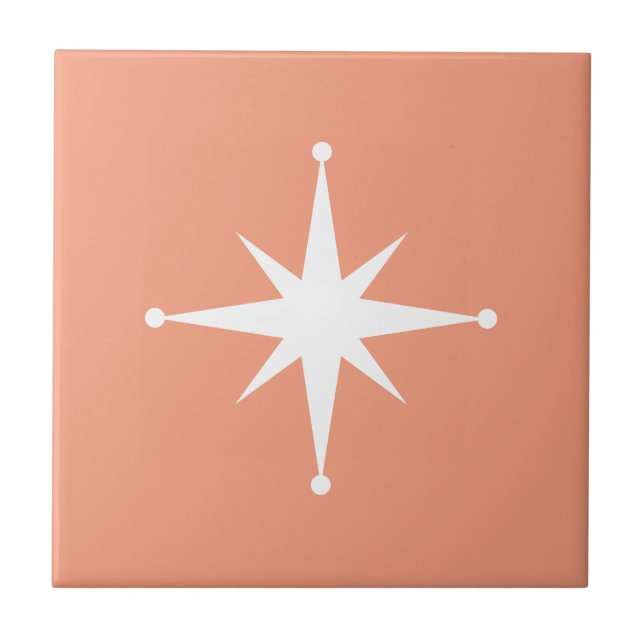 Coral Starburst Mid Century Modern Retro Tile (Front)