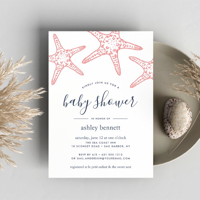 Coral Starfish Baby Shower Invitation (Creator Uploaded)