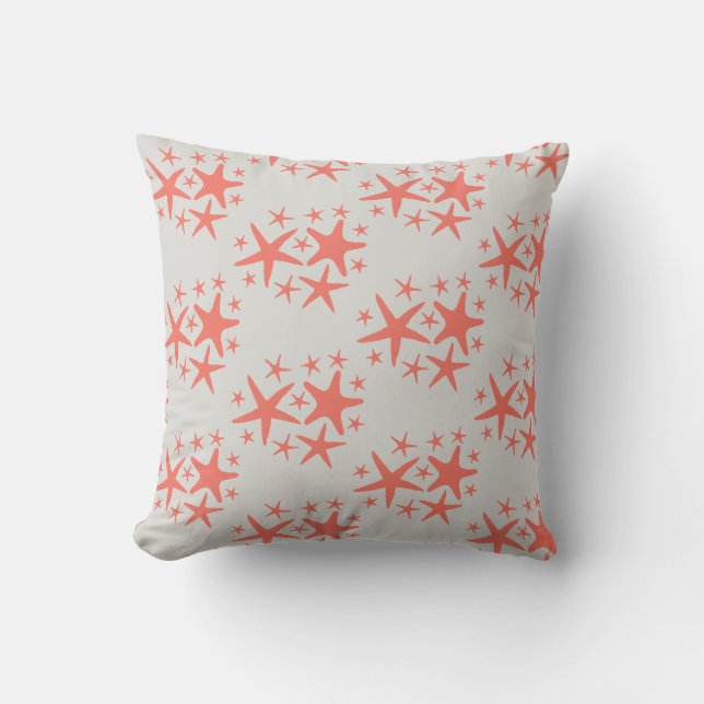 Coral Starfish Beach Pattern Pillow (Front)