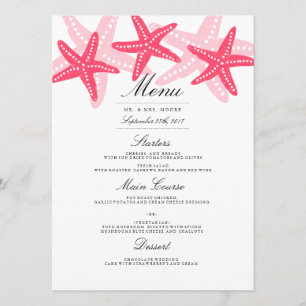 Coral Starfish Beach Wedding Dinner Menu
