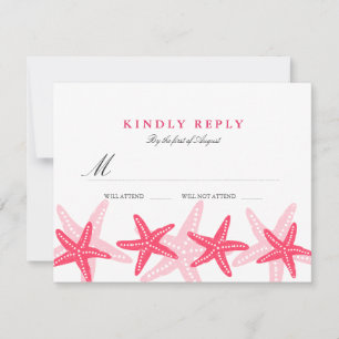 Coral Starfish Beach Wedding RSVP Card