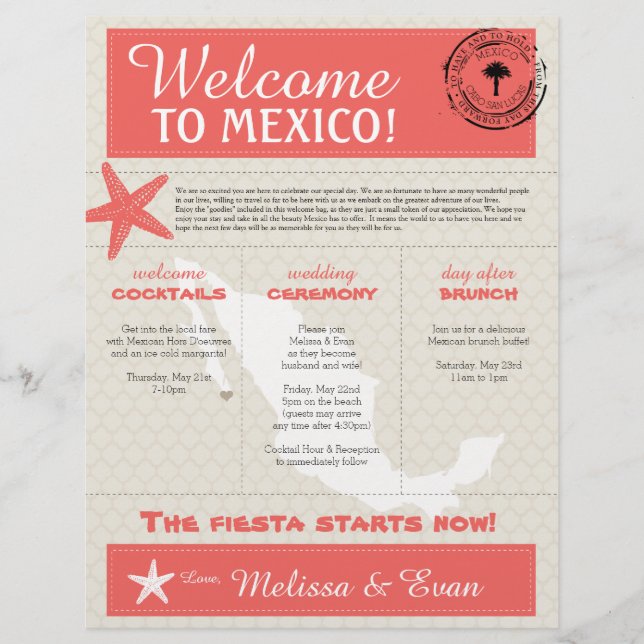 Coral Starfish Cabo Mexico Welcome Letter (Front)