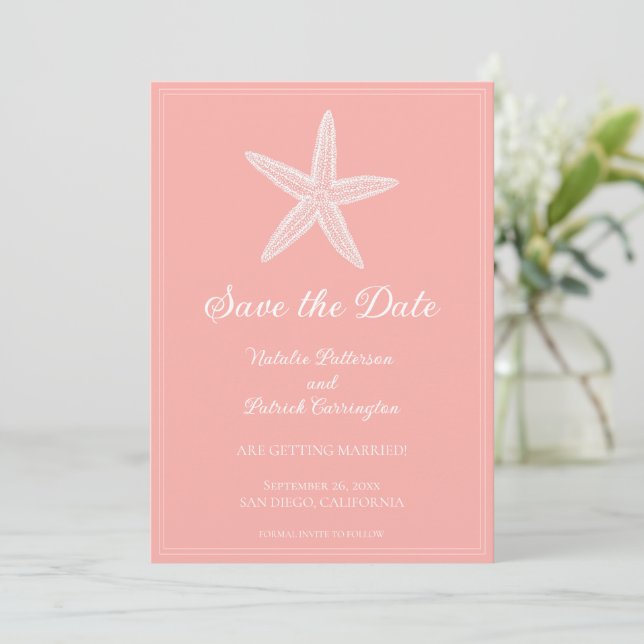 Coral Starfish Save the Date Invite (Standing Front)