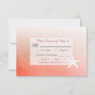 Coral Starfish Tropical Wedding RSVP card