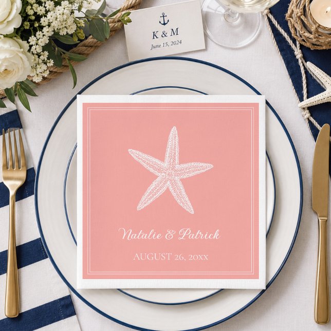 Coral Starfish Wedding Napkin (Coral Starfish Wedding Napkins)