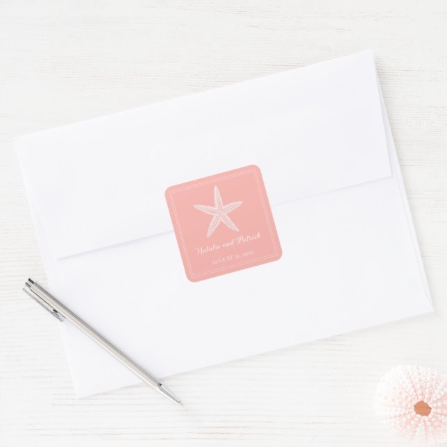 Coral Starfish Wedding Stickers (Envelope)