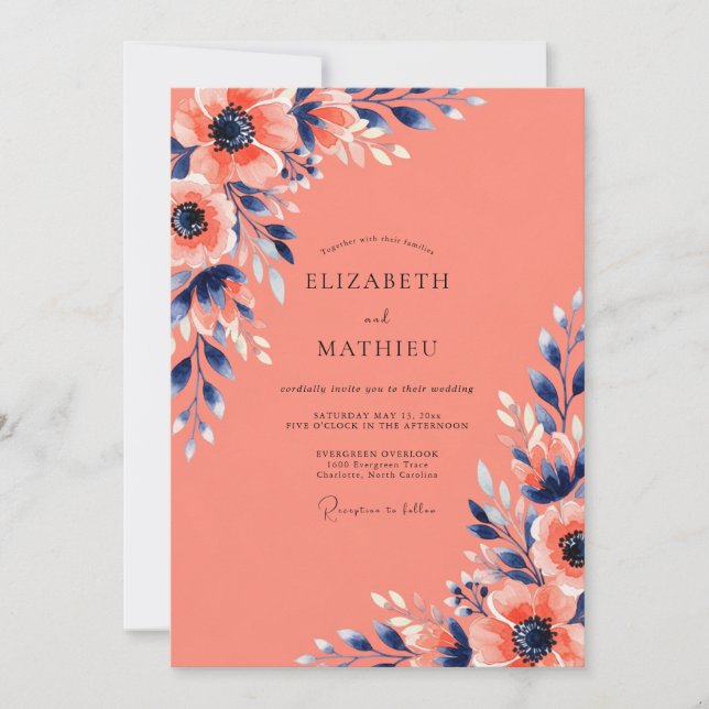 Coral Striking Summer Wedding Invitation (Front)
