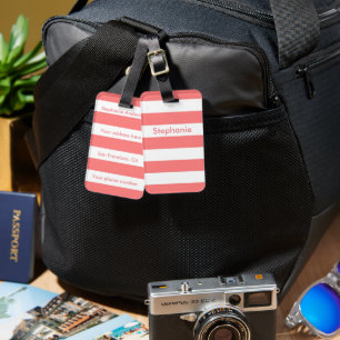 Coral Stripe Luggage Tag