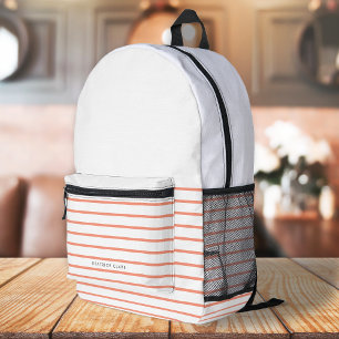 Coral Stripe Minimalist Modern Stylish Feminine Printed Backpack